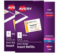 Inserti per badge personalizzabili Avery 3"""" x 4"""" bianchi 2 confezioni da 300 inserti per badge stampabili in totale (35392)