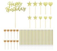 Inserti Per Torta Da 11 Pezzi Con Candele Da 24 Pezzi E Decorazioni Con Palline Dorate Da 10 Pezzi, Set Per Decorazione Torte, Inserti Per Decorazione Torta, Topper Per Torta