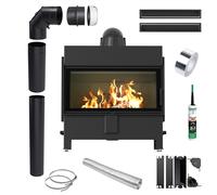 Inserto Caminetto KRATKI LUCY 16kW Ø200 Nero con Tubi e Bocchette Aria