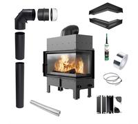 Inserto camino angolare KRATKI FLOKI destro 12kW Ø200 nero kit montaggio