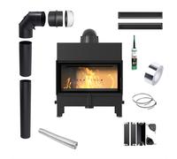 Inserto camino KRATKI FLOKI 10kW Ø200 nero ECO kit tubi e griglie