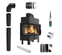 Inserto per caminetto KRATKI FLOKI L Lewy 12 kW fi200 Nero Set di tubi TERMOTEC