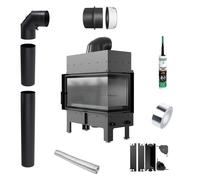 Inserto per caminetto KRATKI FLOKI L Right 12kW fi200 Nero Set di tubi TERMOTEC