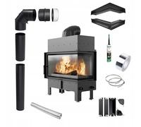 Inserto per camino a legna ad angolo in acciaio Floki 12 kW ∅200 BImSchV 2 efficienza 83% inserti per camino in legno, gamma di potenza 4-13 kW, set completo con accessori, apertura nera a destra