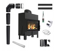 Inserto per camino a legna in acciaio nero Floki ∅200 12 kW BImSchV 2 efficienza 85% inserti camino in legno, gamma di potenza 10 - 16 kW, set completo con accessori