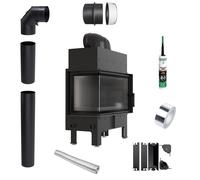 Inserto per camino KRATKI FLOKI S Sinistro 8 kW fi160 Nero Set tubi TERMOTEC