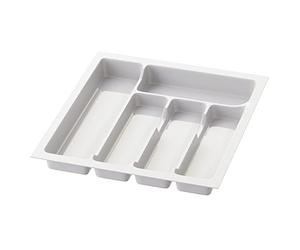 Inserto portaposate Sossai Divio per cassetti larghi 45 cm, 38x43 cm - ritagliabile, 5 scomparti, bianco, vassoio portaposate in plastica per cassetti da cucina