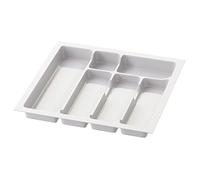 Inserto portaposate Sossai Divio per cassetti larghi 50 cm, 43x43 cm - ritagliabile, 6 scomparti, bianco, inserto in plastica per la cucina