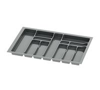 Inserto portaposate Sossai Divio per cassetti larghi 80 cm, 73x49 cm - ritagliabile, 12 scomparti, antracite, organizzatore in plastica per cassetti da cucina