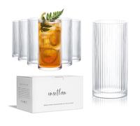 INSETLAN Bicchieri da long drink scanalati da 370 ml, ideali per whisky, birra, succhi, caffè freddo e cocktail, lavabili in lavastoviglie, bicchieri di alta qualità e bicchieri da cocktail