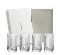 INSETLAN Bicchieri vintage Art Deco | Set di 4 bicchieri da cocktail con fondo spesso 400 ml, in vetro highball, in vetro goffrato, per acqua, vino, succhi di frutta, bicchieri misti