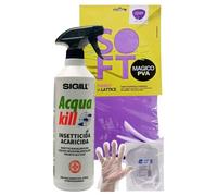 Insetticida Acaricida Spray ACQUA KILL, Liquido Microincapsulato. Pronto All'Uso a Largo Spettro D'Azione e Lunga Persistenza 750ml (Spray) + Panno In Lattice + 100pz Guanti HDPE Monouso, Taglia Unica