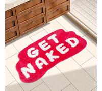 Inshere Get Naked Tappeto da bagno carino per camera da letto con stampa di lettere, divertente tappetino rosa caldo per soggiorno decorazione appartamento, morbido e assorbente, fondo in peluche