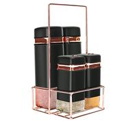 Insieme 4 Vasi per Condimenti con Elegante Supporto in Metallo Solido