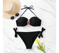 Insieme bikini estivo da spiaggia con stampa casuale e allacciatura al collo PUSH UP per donne L,M,S,XL,XSColore unicoTessuto