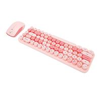 Insieme della Tastiera Senza Fili, Mouse Ergonomico della Tastiera di Sonno Automatico Combinato 2.4GHz Retro Sveglio per l'ufficio (Tema Rosa)