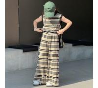 Insieme di 2 pezzi per ragazze pre-adolescenti, composto da top canotta con righe a contrasto e pantaloni, abbigliamento per il ritorno a scuola 8Y,9Y,10Y,11Y,12YGeometricoTessuto in maglia