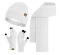 INSISMY Sciarpa Donna e Berretto Guanti Touch Screen Invernali 3 Pz Cappello Fodera in Pile e Guanti Termici Set Regalo Donna