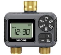 Insoma Timer di irrigazione a 2 zone con ingresso/uscita in ottone, timer programmabile con modalità automatica/manuale e ritardo della pioggia, timer di irrigazione per giardino, prato, cortile