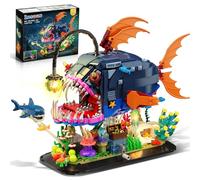 INSOON Kit di pesce lanterna per adulti con luce a LED, 1200 pezzi, animale marino con supporto di presentazione, giocattolo da costruzione, decorazione per la casa per ragazzi dai 12 anni in su