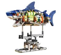 INSOON Set di costruzione meccanica a forma di squalo con luce LED, 687 animali oceanici mobili con espositore, giocattolo a forma di pesce di mare, decorazione per la casa, regalo per adulti,