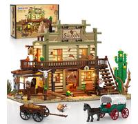 INSOON Western Saloon, giocattolo da costruzione con luce LED, 1727 pezzi, mattoncini da costruzione con cavallo, carrozza da cowboy, modello per adulti e adolescenti 12+