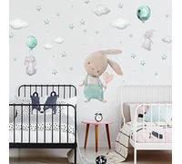 Inspio Adesivi da parete per bambini -Coniglietti con nuvole e palloncini. XXL adesivo da parete Sticker personalizzato aggiuntivo con il nome. 63 colori tra cui scegliere.