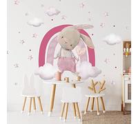 Inspio Adesivi da parete per bambini - Coniglietto con arcobaleno. XXL adesivo da parete. Sticker personalizzato aggiuntivo con il nome. 63 colori tra cui scegliere.