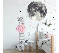 Inspio Adesivo Da Parete - Luna E Una Ragazza Su Una Scala