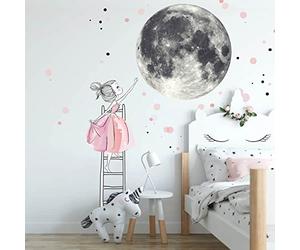 Inspio Adesivo Da Parete - Luna E Una Ragazza Su Una Scala