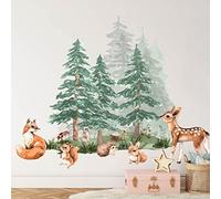 INSPIO Adesivo da parete per cameretta dei bambini, motivo: animali della foresta, volpe, riccio, scoiattolo, cervo, per bambini (N.2)