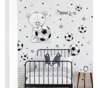 INSPIO Adesivo da parete per ragazzi - Orsacchiotto con calcio e nome proprio