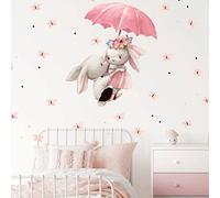 Inspio Coniglietti che volano sull'ombrello - adesivo ad acquerello (N.2. 94 x 67 cm)