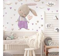 Inspio Sticker Coniglietto con cuore. XXL adesivo da parete Sticker personalizzato aggiuntivo con il nome. 63 colori tra cui scegliere. Adesivi ad acquerello fatti in pellicola tessile.