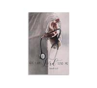 Inspirational Bible Verse for Nurses - “Here I Am Lord Send Me” Canvas Print, Christian Wall Decor for Healthcare Workers(Unframed,12x18inch(30x45cm))