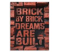 Inspirational Kitchen Decor Brick by Brick Dreams Are Built Metal Tin Sign Motivational Wall Art for Dining Room Living Room(Framed,16x24inch(40x60cm))