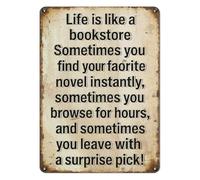 Inspirational Metal Tin Plaque Life is Like a Bookstore Retro Wall-Art Gift for Readers Teachers Librarians Book Club Friends 8 X 12 Inch