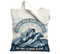 Inspirational Mountain Support - Borsa tote in tela con citazione grafica | Citazione ispiratrice, tema della fratellanza, consapevolezza della salute mentale, paesaggio montano, amicizia di sostegno