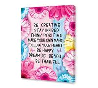 Inspirational Quote Canvas Print - Be Creative Stay Inspired Think Positive Motivational Wall Art Poster for Bedroom, Home Decor Gift for Kids & Teens (Framed,16x24inch(40x60cm))
