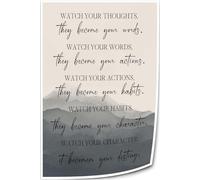 Inspirational Saying Wall Decor - Watch Your Thoughts They Become Words Quote Poster for Home and Office Motivation(Framed,08x12inch(20x30cm))