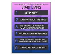 Inspirational Stop Worrying Start Living Canvas Wall Art Motivational Poster for Office Living Room Decor(Framed,12x18inch(30x45cm))