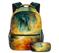 Inspire Learning and Fun, set di 2 zaini per bambini con zaino e astuccio, borsa da viaggio grande capacità per ragazzi, ragazze e adolescenti, galassia gialla, Multicolore, B：29.4x20x40cm\