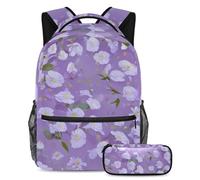 Inspire Learning and Fun, set di 2 zaini per bambini con zaino e astuccio, borsa da viaggio grande capacità per ragazzi, ragazze e adolescenti, motivo floreale viola, Multicolore, B：29.4x20x40cm\