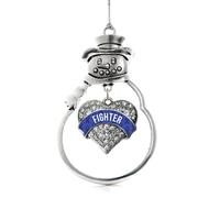 Inspired Silver - Blue Fighter Charm Ornament - Silver Pave Heart Charm Snowman Ornament with Cubic Zirconia Jewelry