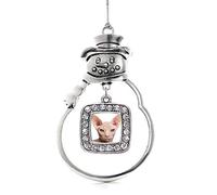 Inspired Silver - Gatto Sfinge - Ornamento natalizio in argento - Ciondolo quadrato per albero di Natale con zirconia cubica - Decorazione da appendere a forma di pupazzo di neve