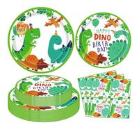 Inspireyee 120 Pcs Party Decoration Plate, Tovaglioli Set di stoviglie a tema dinosauro Piatto di buon compleanno dinosauro Piatto Dino tazze tovaglioli Dino T-Rex Party Decorazione Set per 40 persone