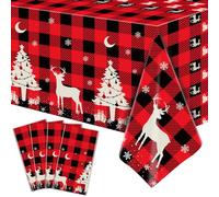 Inspireyee Confezione da 4 tovaglie natalizie a scacchi neri e rossi a scacchi 51 '' X 86 '' Rettangolo rosso Buffalo Plaid Snowflake Copritavolo per Xmas Party Decor Winter Holiday