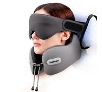 Inspireyes Cuscino per il Collo, Cuscino da Viaggio con Cinturino per Sedile, Maschera da Sonno 3D, Supporto Doppio per Collo e Testa, Cuscino per Aereo in Schiuma ad Alto Supporto per Lunghi Voli e