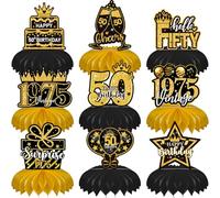 INSPUTOL Decorazioni per Il 50° Compleanno - Centrotavola a Nido d'Ape Nero e Oro, Articoli per l'50° Compleanno Come Decorazioni per la tavola