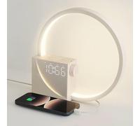 INSSISAIN Lampada Da Comodino a LED con Sveglia,Due Allarmi,10 W Wake Up Light, Porte di Ricarica USB,10 Suoni Natura,Touch Dimmerabile,3 livelli di luminosità (beige)